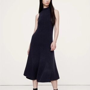 Banana Republic Black Ribbed Midi Dress Mock Neck Sleeveless